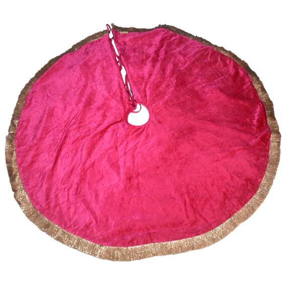 Glitterville  Christmas Tree Skirt Studios Pleated Velvet Gold Fringe - Picture 7 of 8